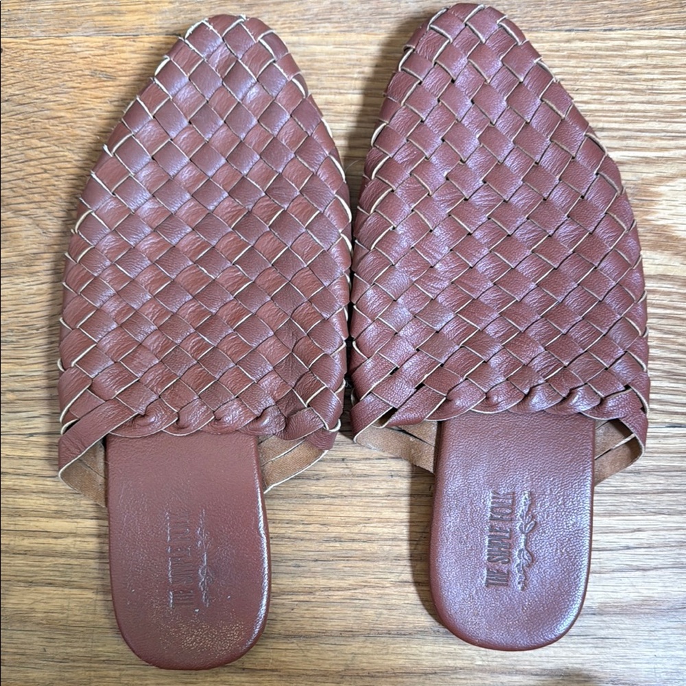 Brown Woven Leather Mules
